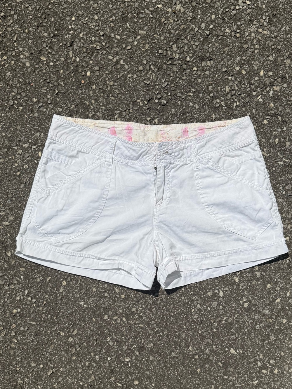 Y2k White Denim Short with Pink Floral Lining